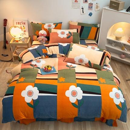 金爱家 2021新款跑量款牛奶绒四件套 多彩向阳花