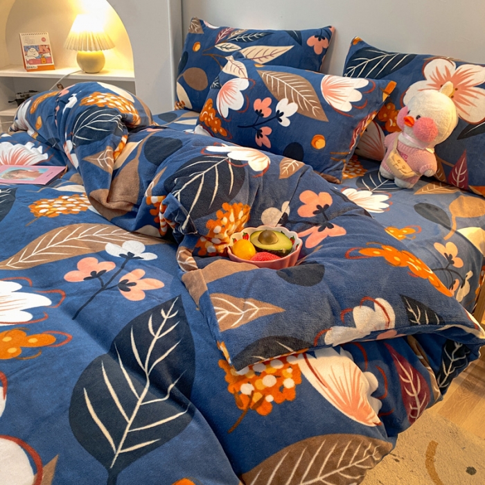 91家纺网 家纺一手货源 找家纺 金爱家 2021新款跑量款牛奶绒四件套 花花