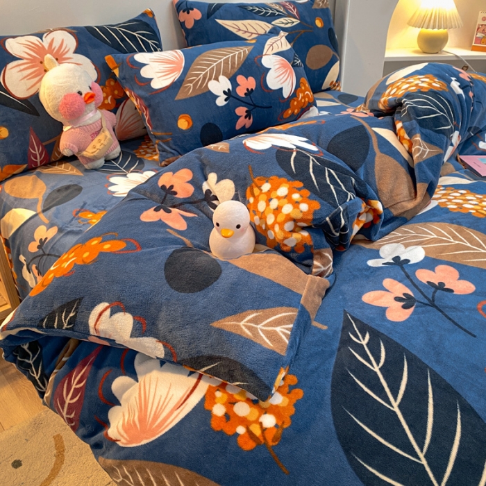 91家纺网 家纺一手货源 找家纺 金爱家 2021新款跑量款牛奶绒四件套 花花