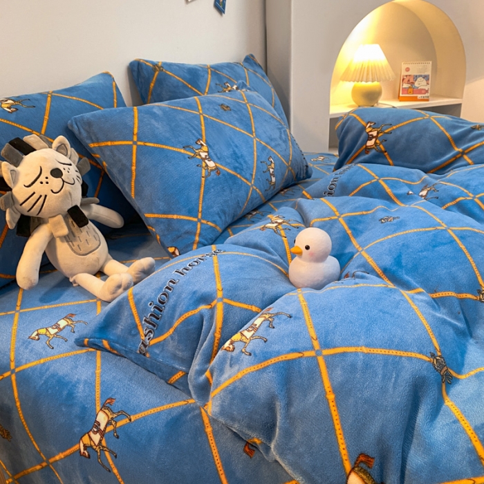 91家纺网 家纺一手货源 找家纺 金爱家 2021新款跑量款牛奶绒四件套 马到成功