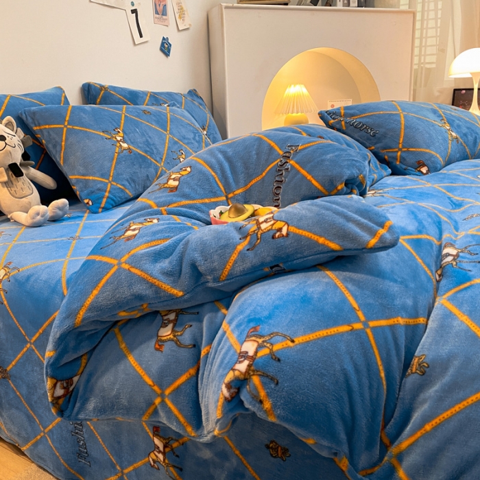 91家纺网 家纺一手货源 找家纺 金爱家 2021新款跑量款牛奶绒四件套 马到成功