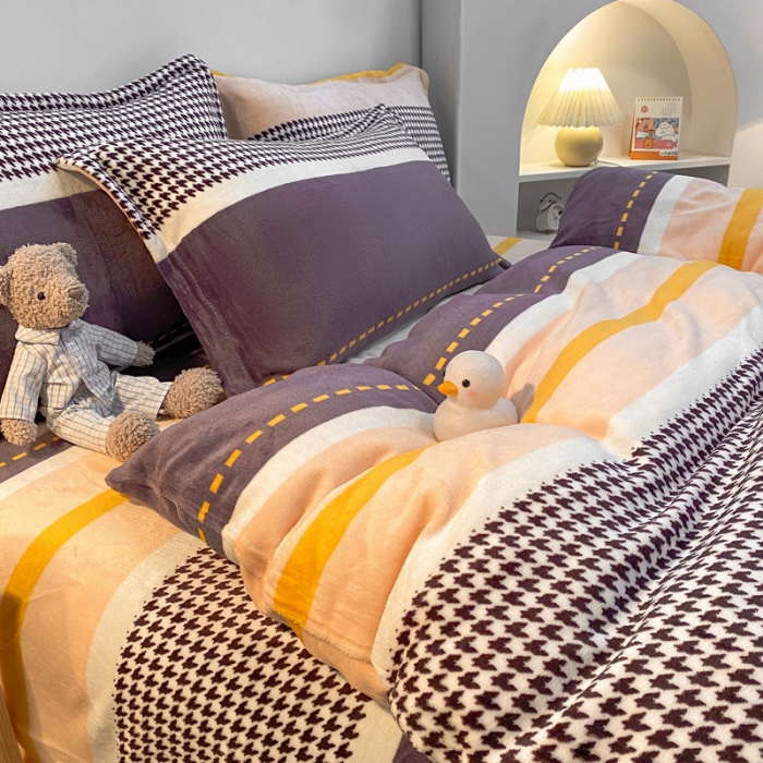 91家纺网 家纺一手货源 找家纺 金爱家 2021新款跑量款牛奶绒四件套 千鸟格