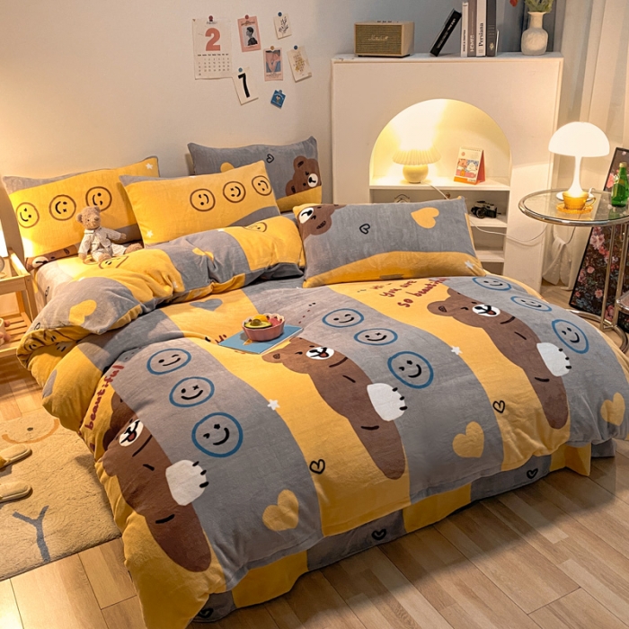 91家纺网 家纺一手货源 找家纺 金爱家 2021新款跑量款牛奶绒四件套 躲猫猫