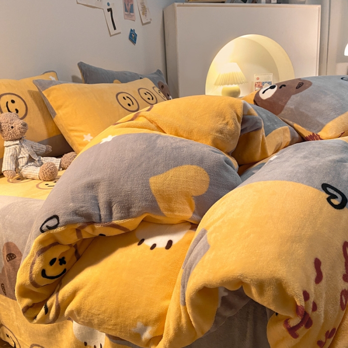 91家纺网 家纺一手货源 找家纺 金爱家 2021新款跑量款牛奶绒四件套 躲猫猫