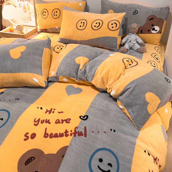 91家纺网 家纺一手货源 找家纺 金爱家 2021新款跑量款牛奶绒四件套 躲猫猫