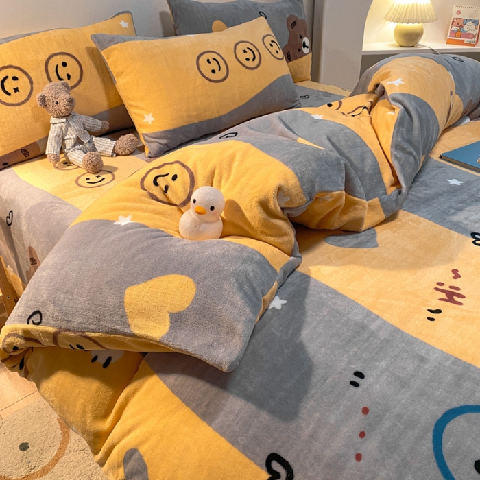 91家纺网 家纺一手货源 找家纺 金爱家 2021新款跑量款牛奶绒四件套 躲猫猫