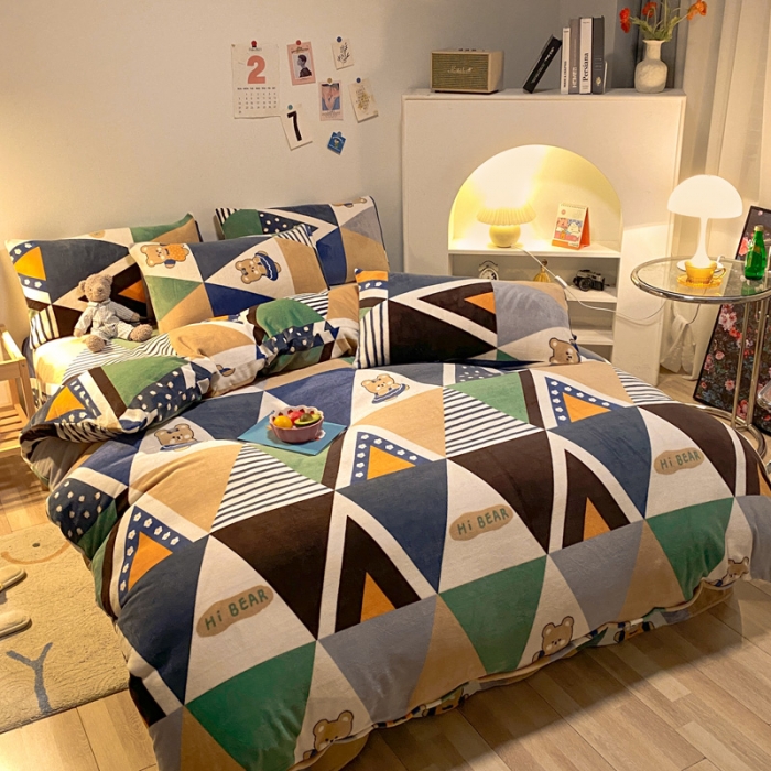 91家纺网 家纺一手货源 找家纺 金爱家 2021新款跑量款牛奶绒四件套 嗨熊