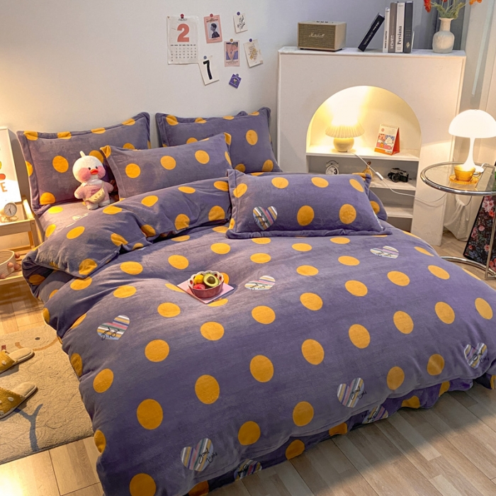 91家纺网 家纺一手货源 找家纺 金爱家 2021新款跑量款牛奶绒四件套 七彩心圆