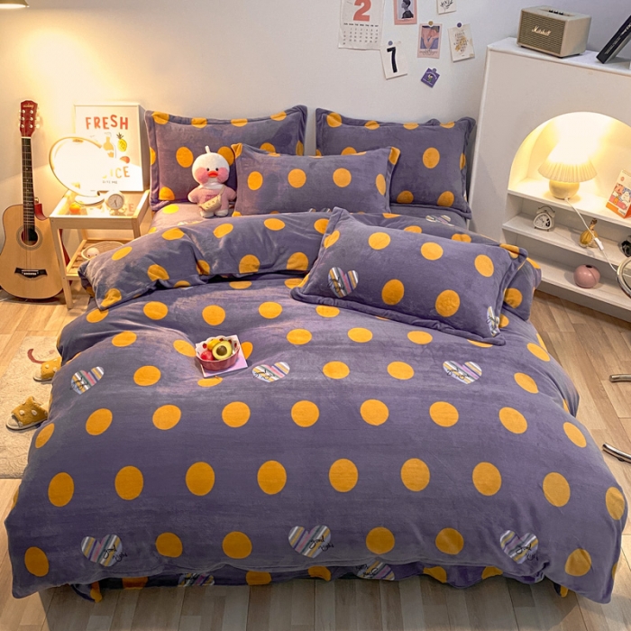 91家纺网 家纺一手货源 找家纺 金爱家 2021新款跑量款牛奶绒四件套 七彩心圆