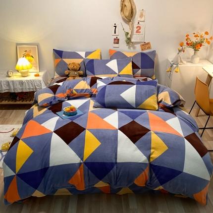 金爱家 2021新款跑量款牛奶绒四件套 七巧板