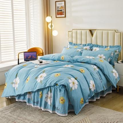 纽缦 2021新款上下边夹棉四件套 花开半夏绿