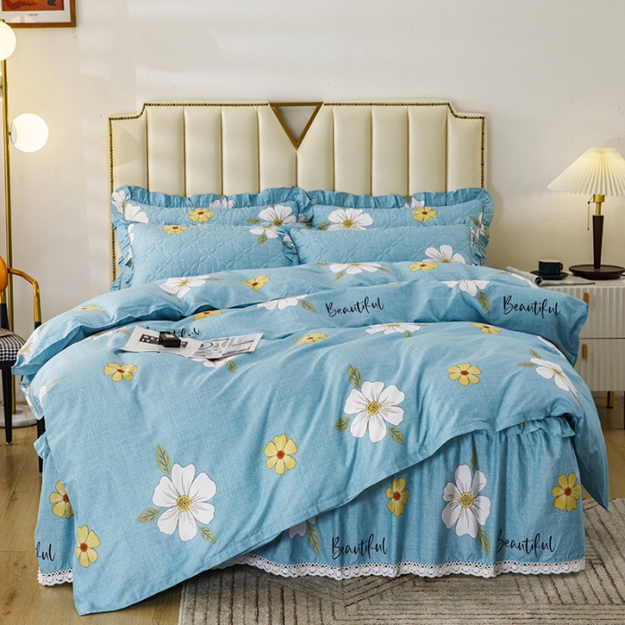 91家纺网 家纺一手货源 找家纺 纽缦 2021新款上下边夹棉四件套 花开半夏绿