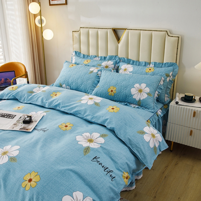 91家纺网 家纺一手货源 找家纺 纽缦 2021新款上下边夹棉四件套 花开半夏绿