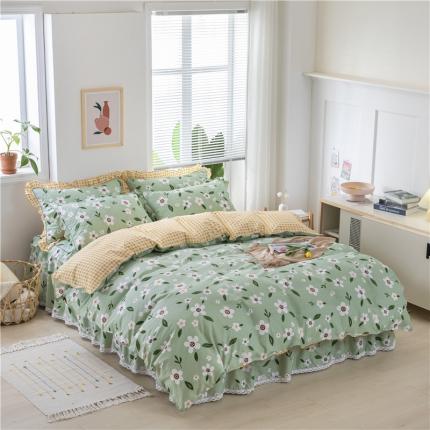 91家纺网 家纺一手货源 找家纺 纽缦 2021新款上下边夹棉四件套 可可佳人绿