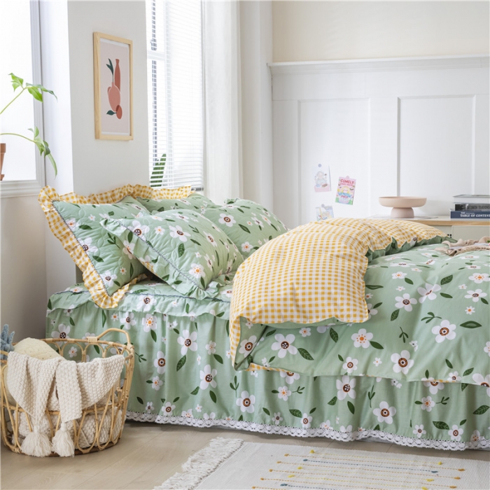 91家纺网 家纺一手货源 找家纺 纽缦 2021新款上下边夹棉四件套 可可佳人绿