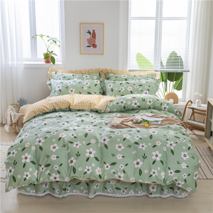 91家纺网 家纺一手货源 找家纺 纽缦 2021新款上下边夹棉四件套 可可佳人绿