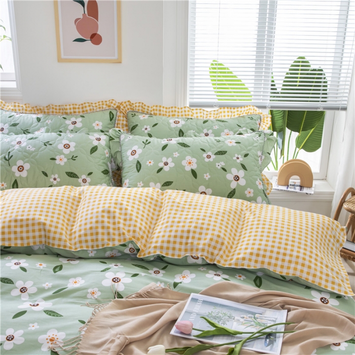 91家纺网 家纺一手货源 找家纺 纽缦 2021新款上下边夹棉四件套 可可佳人绿