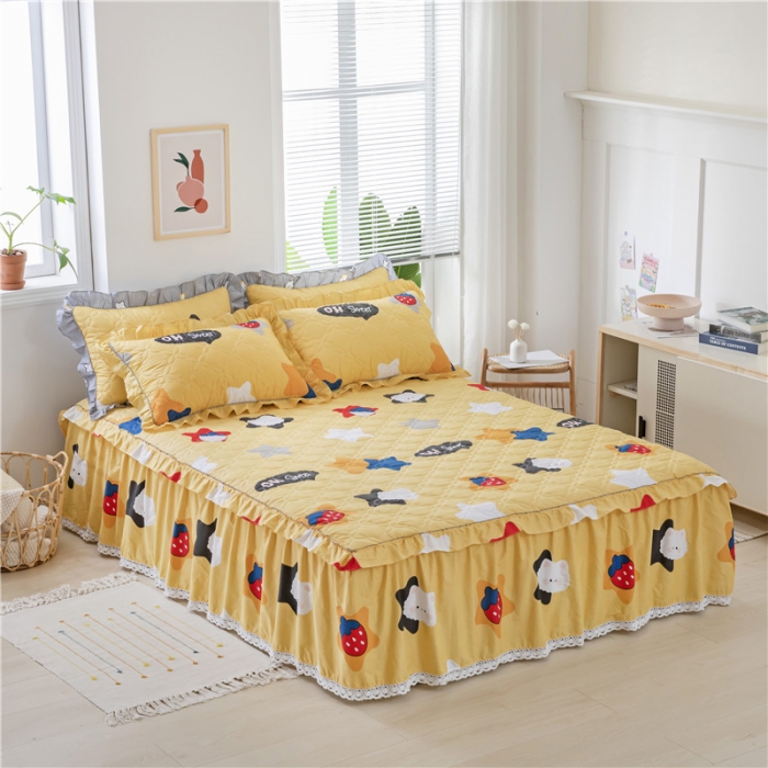 91家纺网 家纺一手货源 找家纺 纽缦 2021新款上下边夹棉四件套 喵星球黄