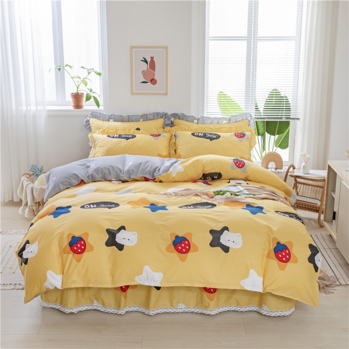 91家纺网 家纺一手货源 找家纺 纽缦 2021新款上下边夹棉四件套 喵星球黄