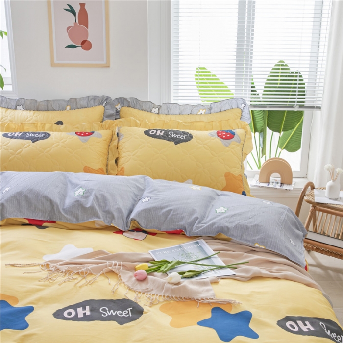 91家纺网 家纺一手货源 找家纺 纽缦 2021新款上下边夹棉四件套 喵星球黄