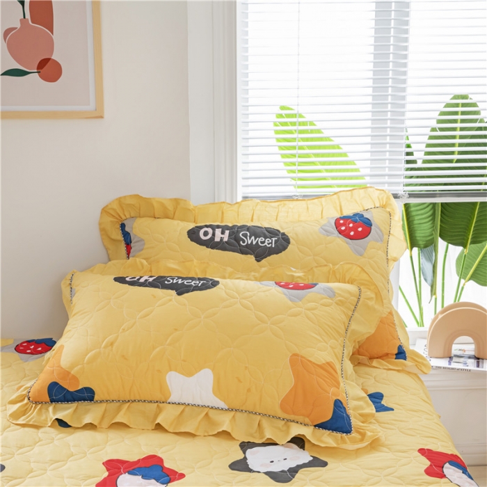 91家纺网 家纺一手货源 找家纺 纽缦 2021新款上下边夹棉四件套 喵星球黄