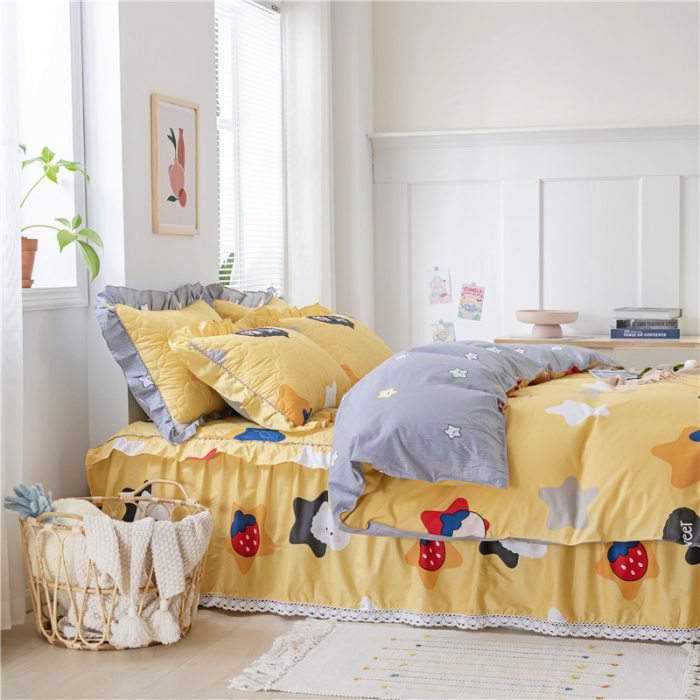 91家纺网 家纺一手货源 找家纺 纽缦 2021新款上下边夹棉四件套 喵星球黄