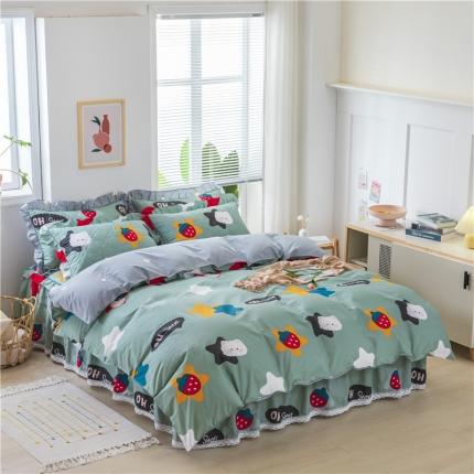 91家纺网 家纺一手货源 找家纺 纽缦 2021新款上下边夹棉四件套 喵星球绿