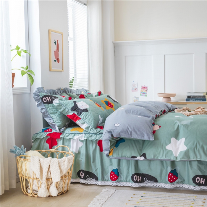 91家纺网 家纺一手货源 找家纺 纽缦 2021新款上下边夹棉四件套 喵星球绿