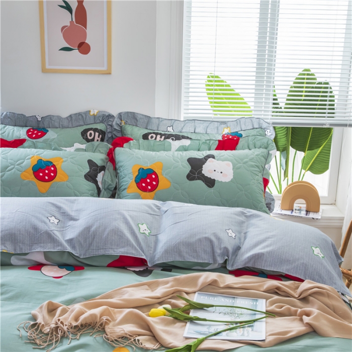 91家纺网 家纺一手货源 找家纺 纽缦 2021新款上下边夹棉四件套 喵星球绿