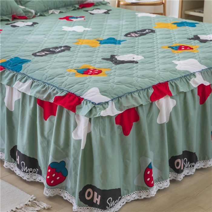 91家纺网 家纺一手货源 找家纺 纽缦 2021新款上下边夹棉四件套 喵星球绿