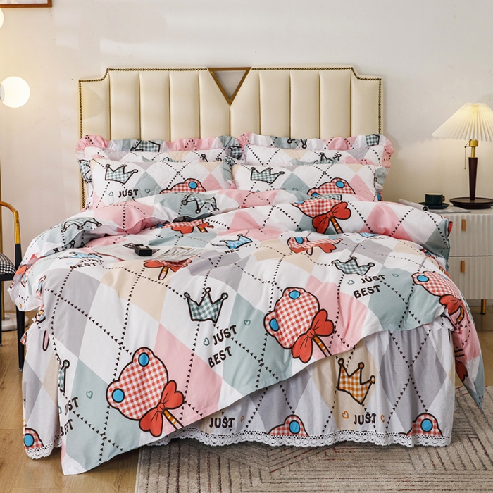 91家纺网 家纺一手货源 找家纺 纽缦 2021新款上下边夹棉四件套 糖果熊