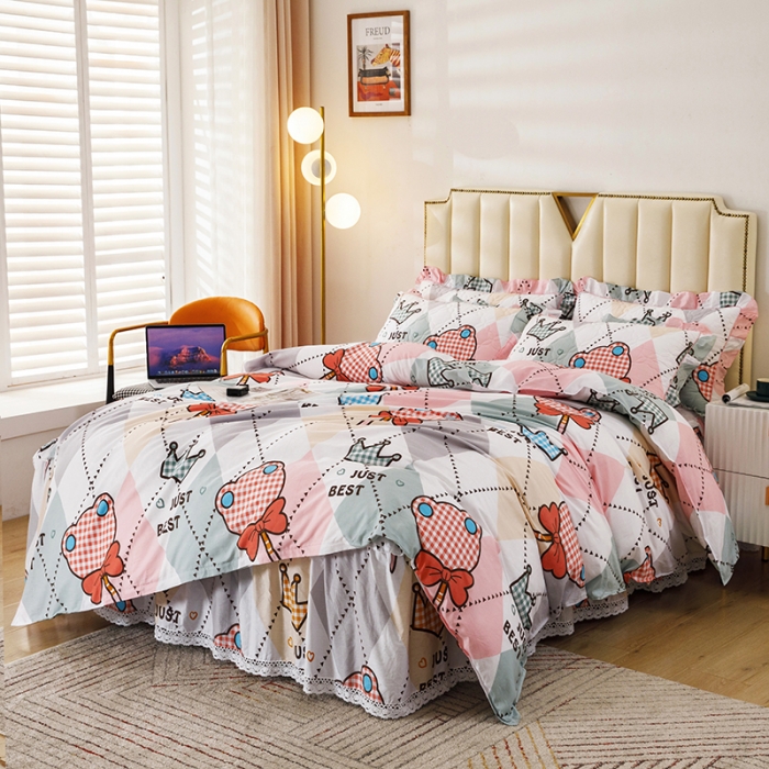 91家纺网 家纺一手货源 找家纺 纽缦 2021新款上下边夹棉四件套 糖果熊