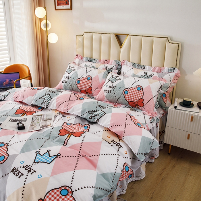 91家纺网 家纺一手货源 找家纺 纽缦 2021新款上下边夹棉四件套 糖果熊