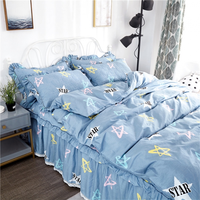 91家纺网 家纺一手货源 找家纺 纽缦 2021新款上下边夹棉四件套 星梦缘蓝