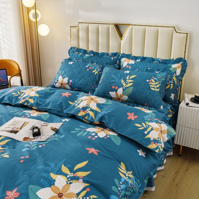 91家纺网 家纺一手货源 找家纺 纽缦 2021新款上下边夹棉四件套 油菜花兰