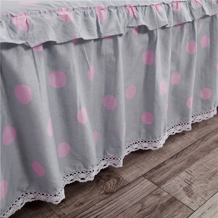 91家纺网 家纺一手货源 找家纺 纽缦 2021新款上下边纯棉床裙 粉波点