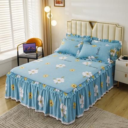 纽缦 2021新款上下边纯棉床裙 花开半夏绿