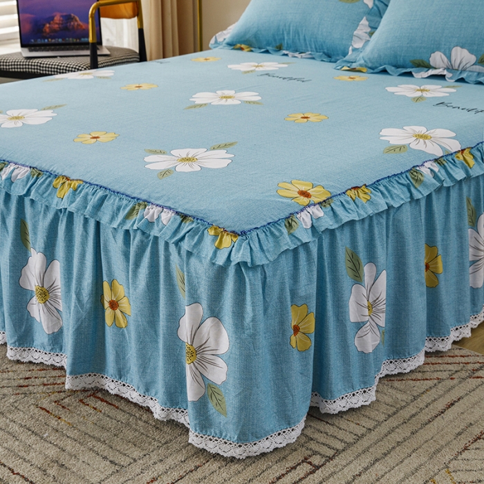 91家纺网 家纺一手货源 找家纺 纽缦 2021新款上下边纯棉床裙 花开半夏绿