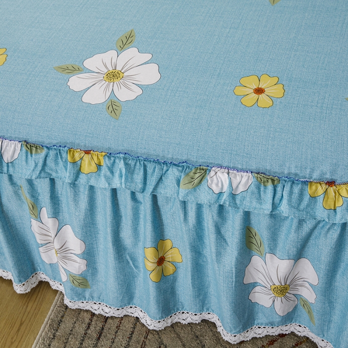 91家纺网 家纺一手货源 找家纺 纽缦 2021新款上下边纯棉床裙 花开半夏绿