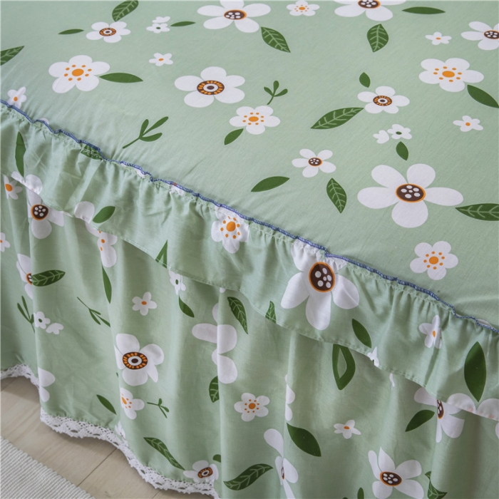 91家纺网 家纺一手货源 找家纺 纽缦 2021新款上下边纯棉床裙 可可佳人绿