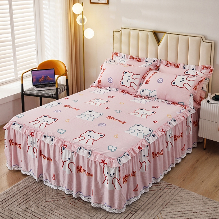 91家纺网 家纺一手货源 找家纺 纽缦 2021新款上下边纯棉床裙 萌萌熊