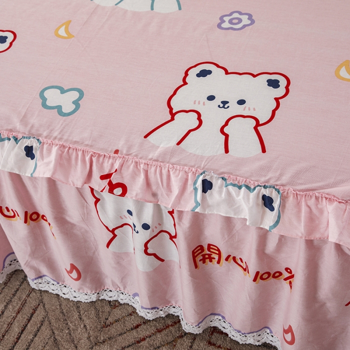 91家纺网 家纺一手货源 找家纺 纽缦 2021新款上下边纯棉床裙 萌萌熊