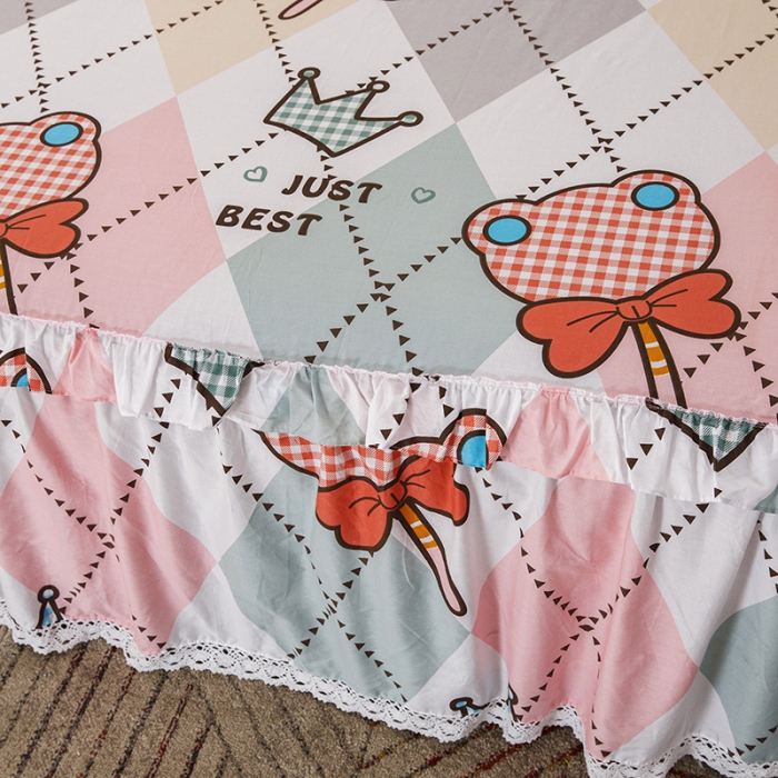 91家纺网 家纺一手货源 找家纺 纽缦 2021新款上下边纯棉床裙 糖果熊