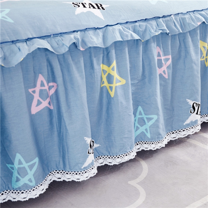 91家纺网 家纺一手货源 找家纺 纽缦 2021新款上下边纯棉床裙 星梦缘蓝