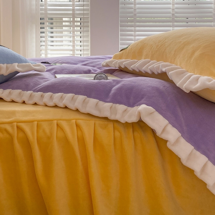 91家纺网 家纺一手货源 找家纺 安哆啦 2021新款糖果色单品床裙 糖果色-浅烙黄