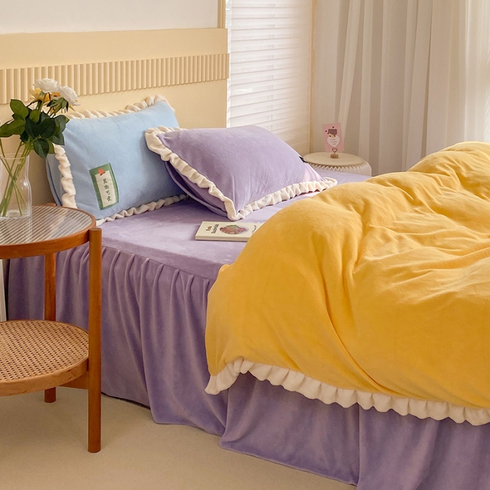 91家纺网 家纺一手货源 找家纺 安哆啦 2021新款糖果色单品床裙 糖果色-风信紫