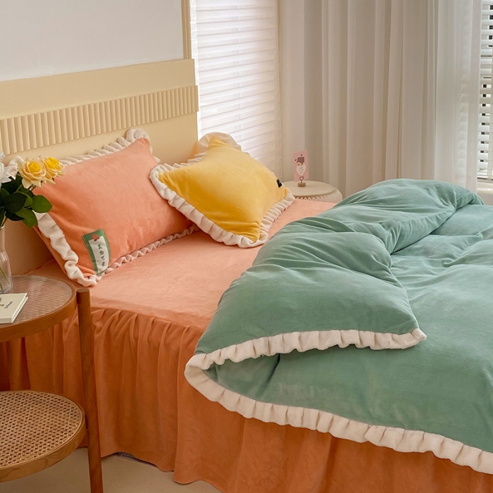 91家纺网 家纺一手货源 找家纺 安哆啦 2021新款糖果色单品床裙 糖果色-美人蕉橙