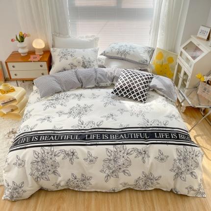 91家纺网 家纺一手货源 找家纺 梦家居2021新款赫本风四件套 山茶玫瑰