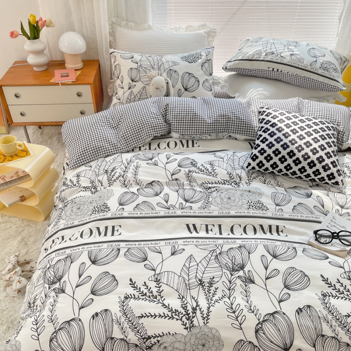 91家纺网 家纺一手货源 找家纺 梦家居2021新款赫本风四件套 黑茶