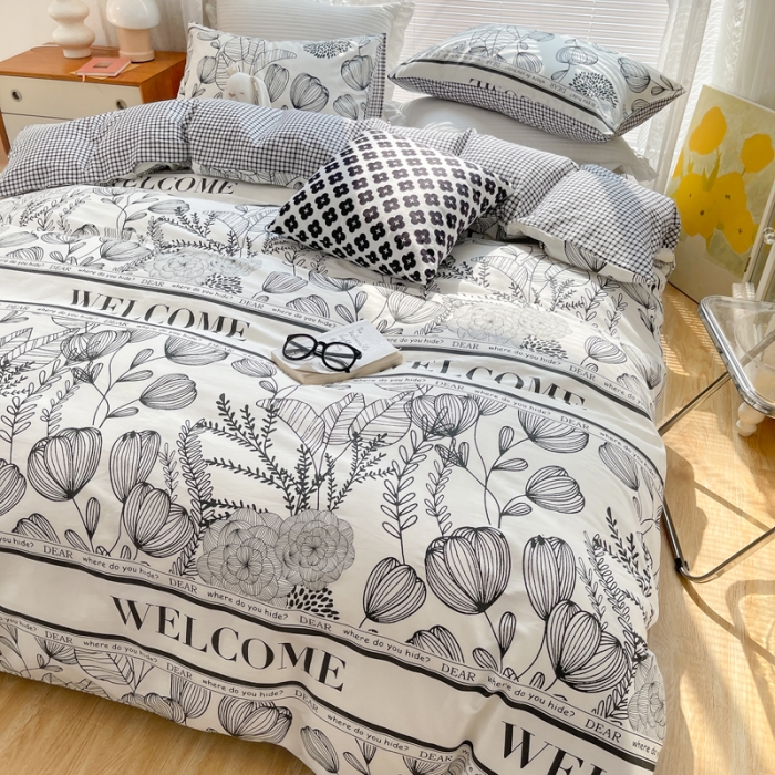 91家纺网 家纺一手货源 找家纺 梦家居2021新款赫本风四件套 黑茶